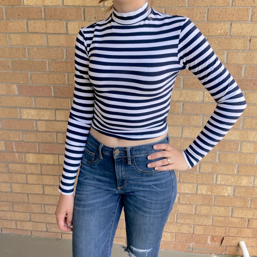 Striped Long Sleeve Mock Turtleneck Top